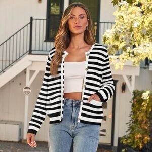 Striped Black and White Women's Cardigan | Size XS